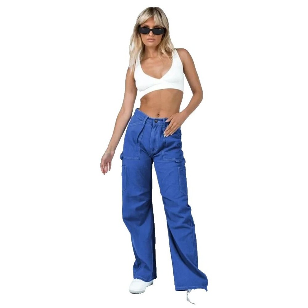Lioness Miami Vice Cargo Carpenter Pant Blue Slouchy Barrel Leg Jeans L NWOT